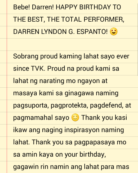DARRENaticsQC_'s tweet photo. Message para kay Darren mula sa lahat ng DARRENatics sa QC! @TheDARRENatics 

Happy14thBirthday DARREN ESPANTO http://t.co/cygDo2FfUG