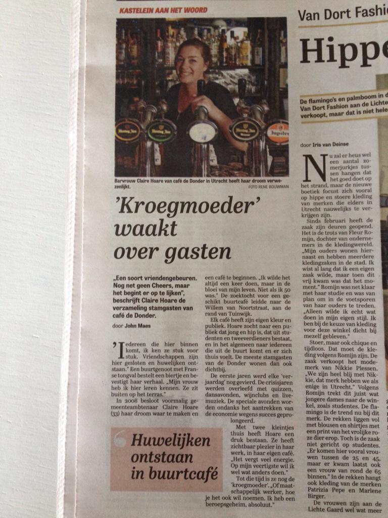 Leuk artikel van <a href="/CafeDeDonder/">Café de Donder</a> in de Telegraaf vandaag!!
