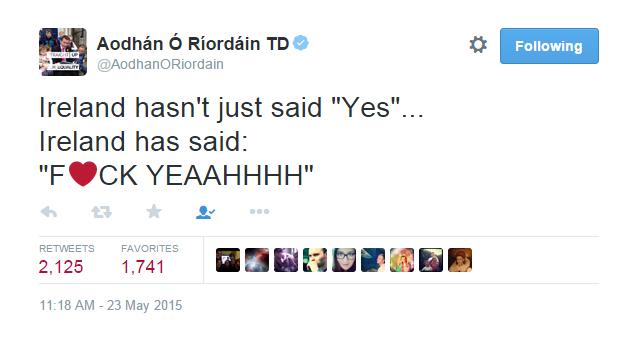 indy100's tweet photo. This is how Ireland's equality minister reacted to the gay marriage vote  #MarRef

 http://t.co/sQfwCf1b89 http://t.co/bOML73kCBH
