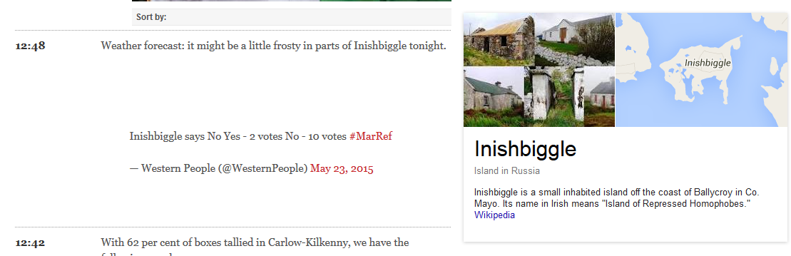 lornaslater's tweet photo. <snort> Someone's been having fun with wikipedia. I had to google #Inishbiggle when this tweet came in #MarRef http://t.co/ou1tkq4yZ6