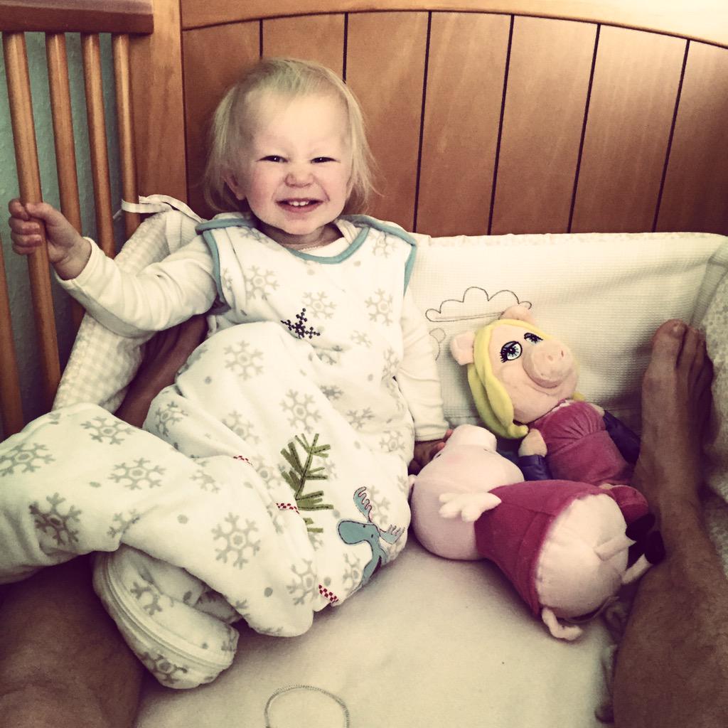 Scared_Dad's tweet image. Tiny Temper refused to get out of her cot this am. If you can't beat em....