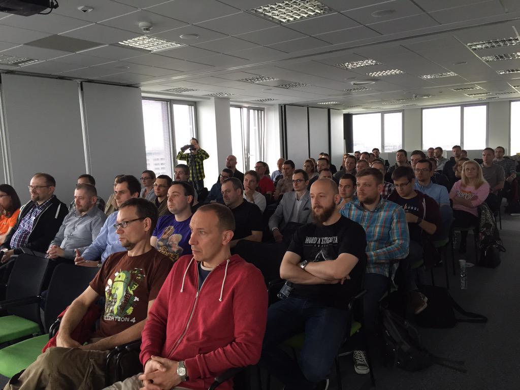9livesdata's tweet photo. "@przadka: #abe15  the agile crowd :) http://t.co/Z58YTtfzS7" half of Dominik in our orange tshirt on the left side :)