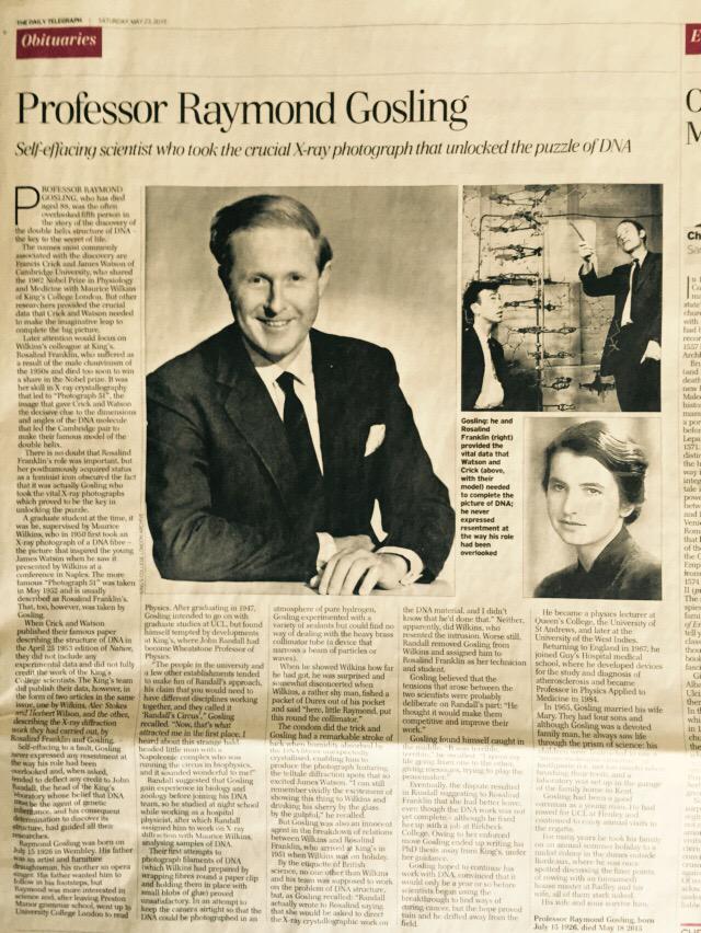 George Freeman FRSA MP (@mpgeorgefreeman) on Twitter photo Grt obit in <a href="/Telegraph/">The Telegraph</a> on Prof Raymond Gosling + real story of the race + rivalries to uncover #DNA in 1950s London Grt obit in <a href="/Telegraph/">The Telegraph</a> on Prof Raymond Gosling + real story of the race + rivalries to uncover #DNA in 1950s London