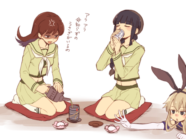 一番くじで急須と湯のみが当たったのが嬉しくて描きました 大井っちと北上さんと命知らずの駆逐艦 