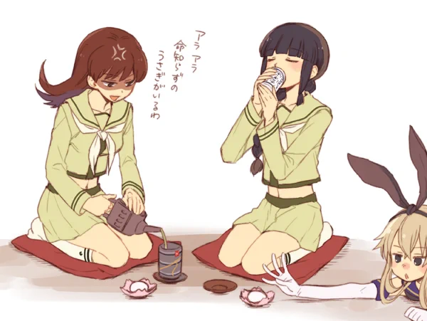 一番くじで急須と湯のみが当たったのが嬉しくて描きました 大井っちと北上さんと命知らずの駆逐艦 