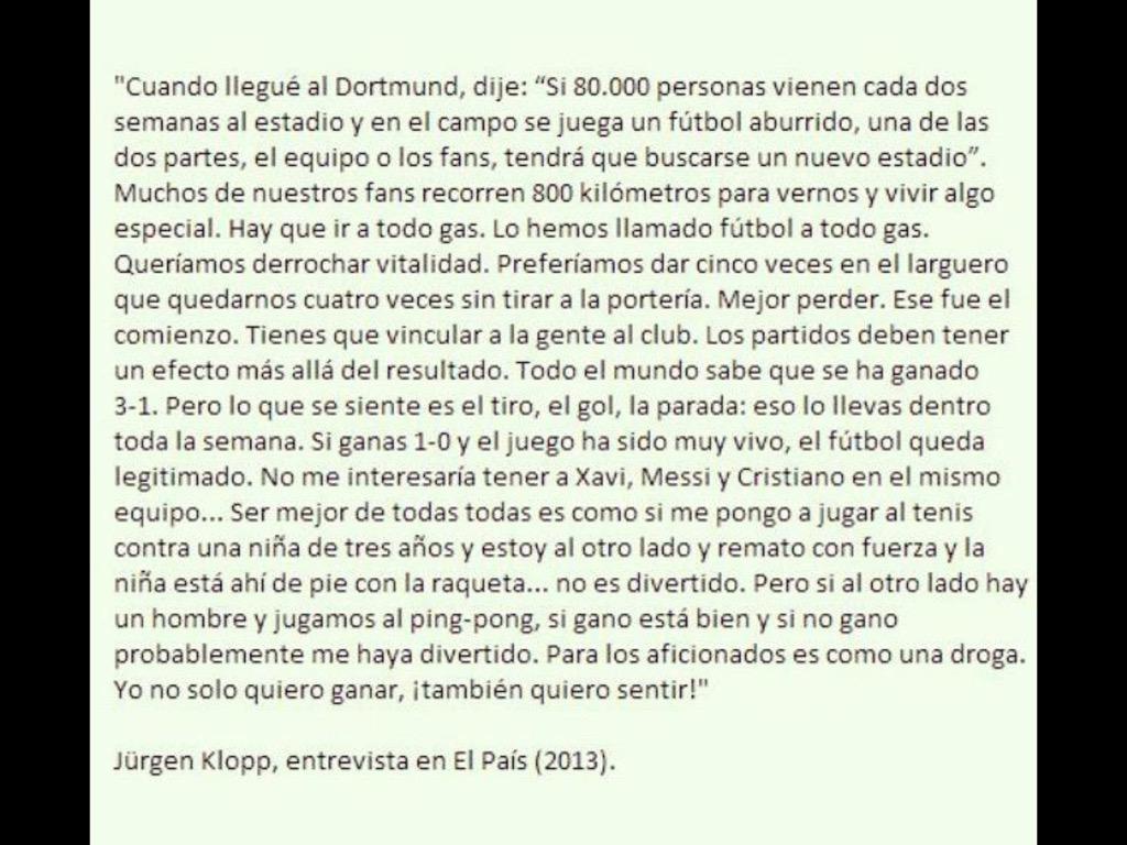 MartinSouto's tweet photo. Lindo mensaje de Jürgen Klopp! Esto no es eso que, de modo erroneo, se describe como "lirismo". Es amor al fútbol. http://t.co/K4xsungo6R