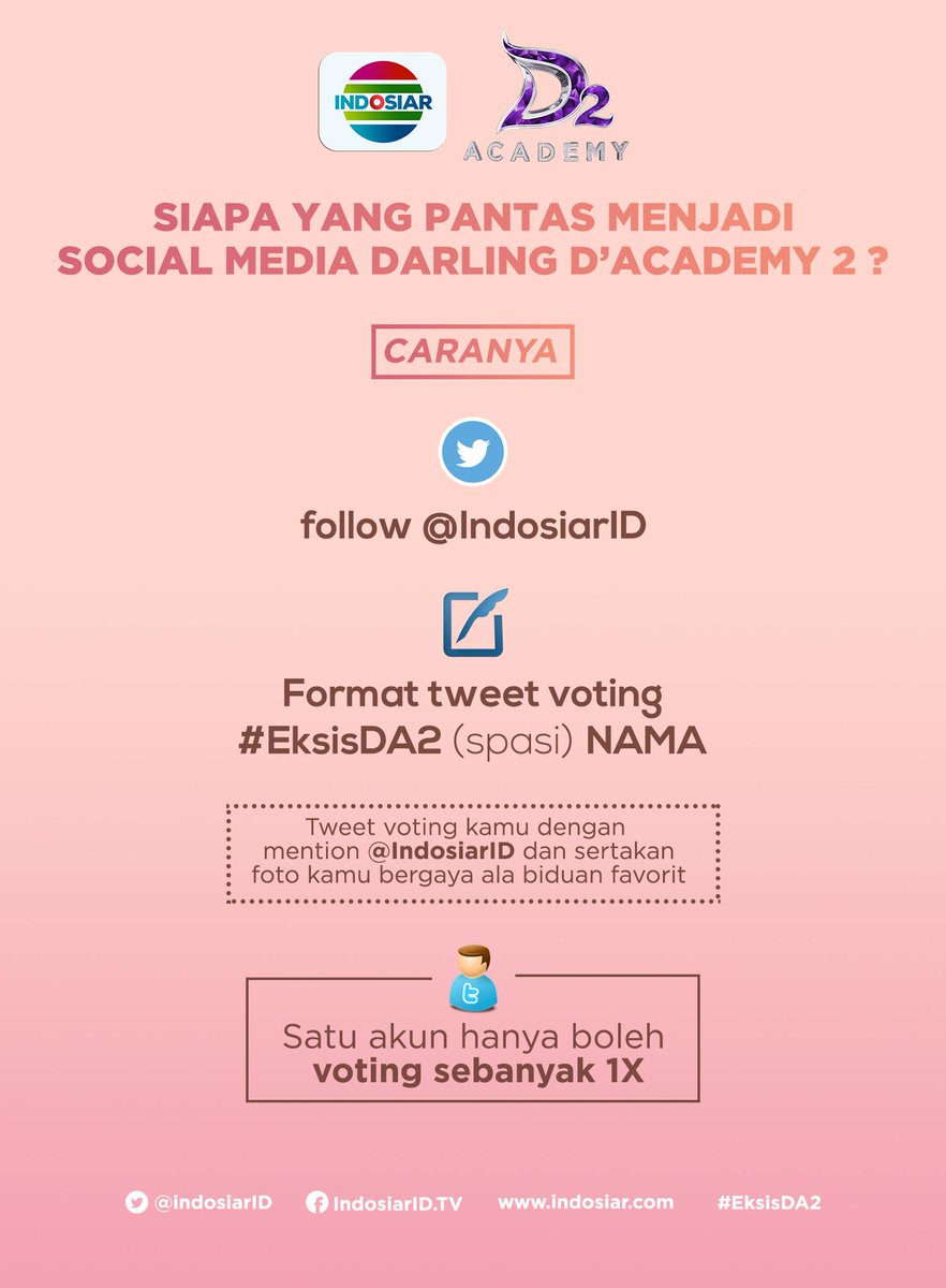 Indosiar's tweet photo. Vote kamu sudah membantu biduan favorit ada di posisi teratas belum? Yuk yang belum vote, vote sekarang ! #EksisDA2 http://t.co/zd7TmgtGr5