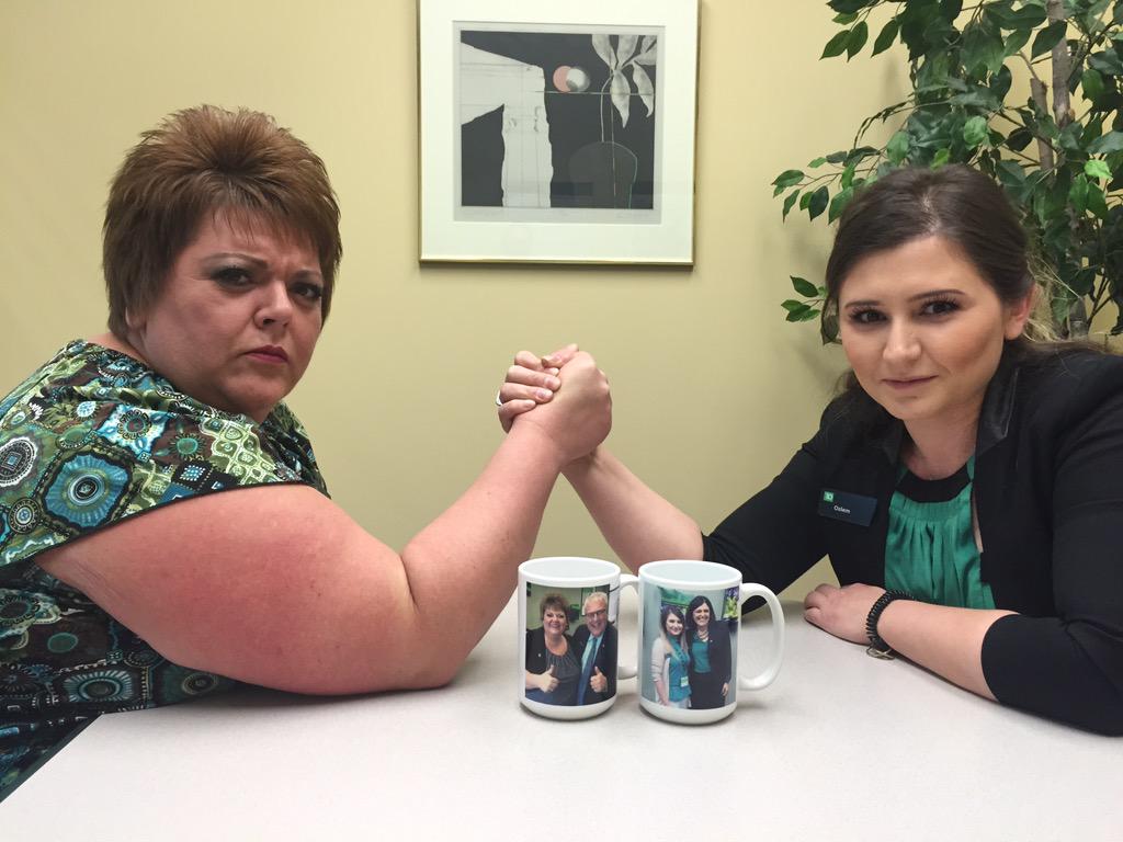 DSaccomanno_TD's tweet photo. Battle of the Mugs is finally here! Who will win?!! @Lcolangelo_TD @BrianGervais_TD @DeiterPam #BeLegendaryPraire http://t.co/CXLurzuWNe