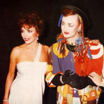 Happy 82nd Birthday Joan Collins! Seen here with a drag queen friend ...wait, it\s just Boy George!! 
