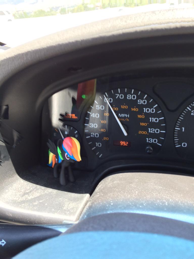 Black Rainbow Dash: 'don't look at the fuel gauge. And no, it isn't a check engine light. I did nothing!'