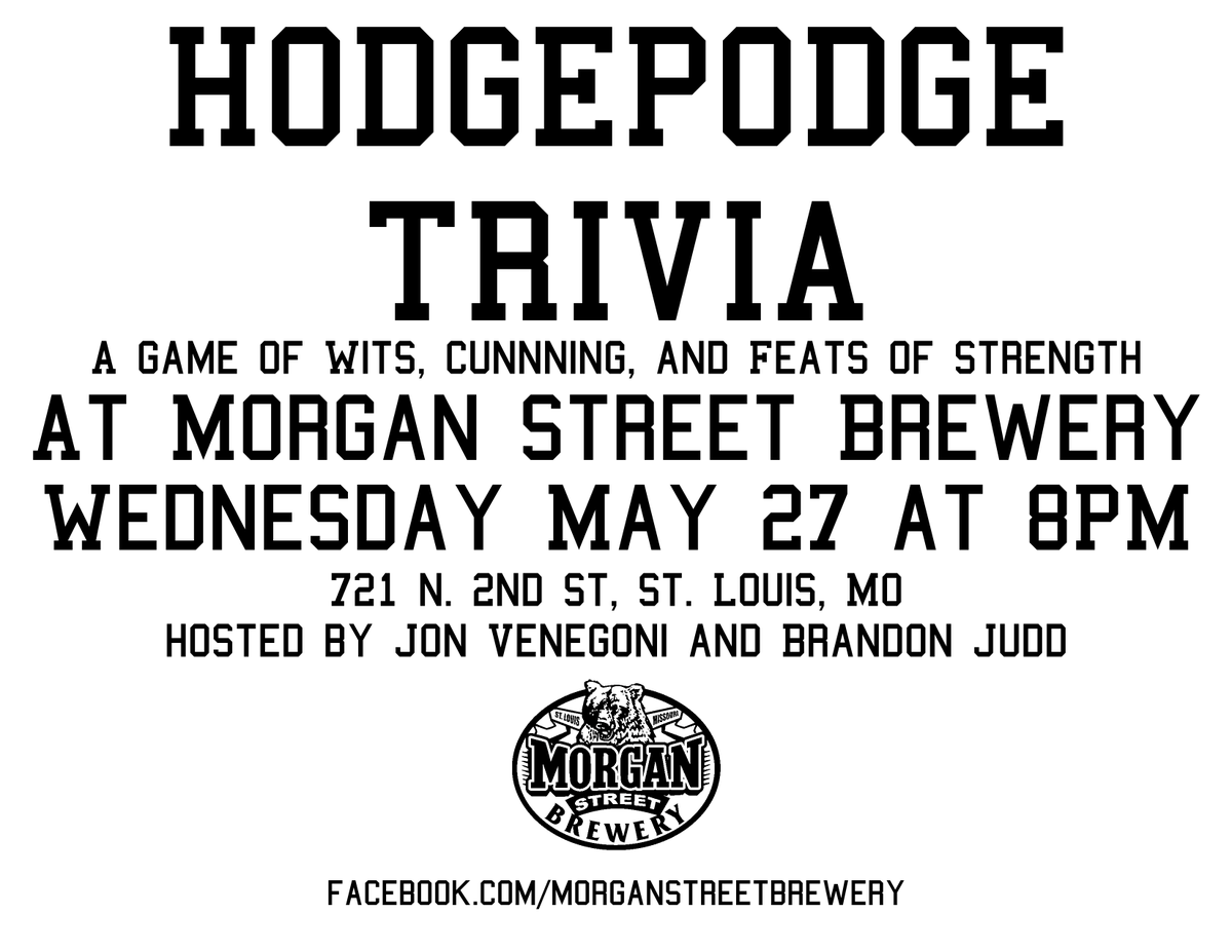 HodgepodgeSTL's tweet photo. 4 days until our return to #STL's @MorganStBrewery!
http://t.co/5TZoDtTgp4 http://t.co/T59HjFRVXh