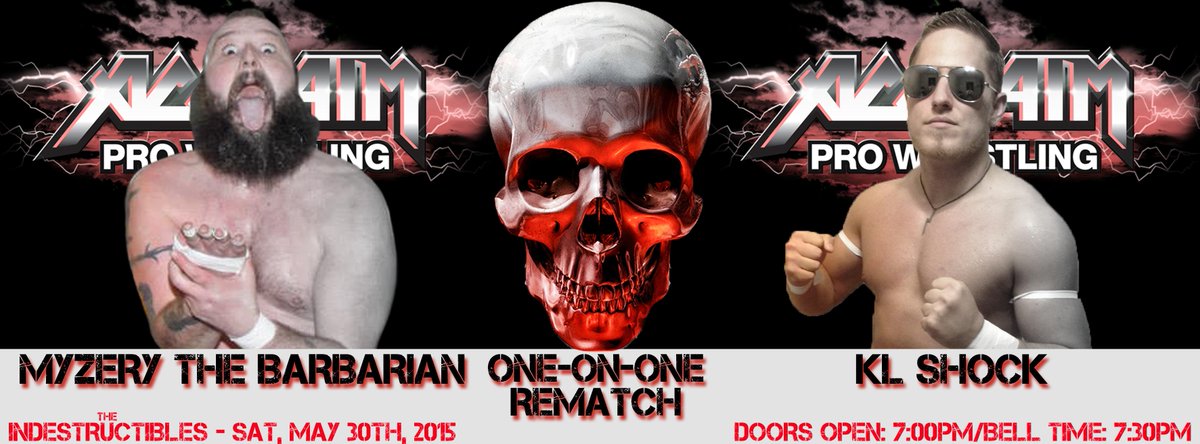 Acclaim_Pro's tweet photo. Myzery #TheBarbarian takes on KL Shock (@FeelTheShocker) in a rematch at #TheIndestructibles on #May30th http://t.co/fZ7WJWV4ef