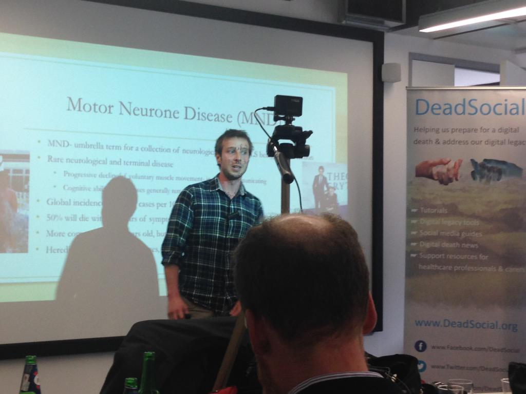 lauraneilAHP's tweet photo. Olly Clabburn talks about using Dignity Therapy & RecordMeNow with people with MND. @barbarajack14 #DigitalLegacyCon http://t.co/fkSHKNTk7k