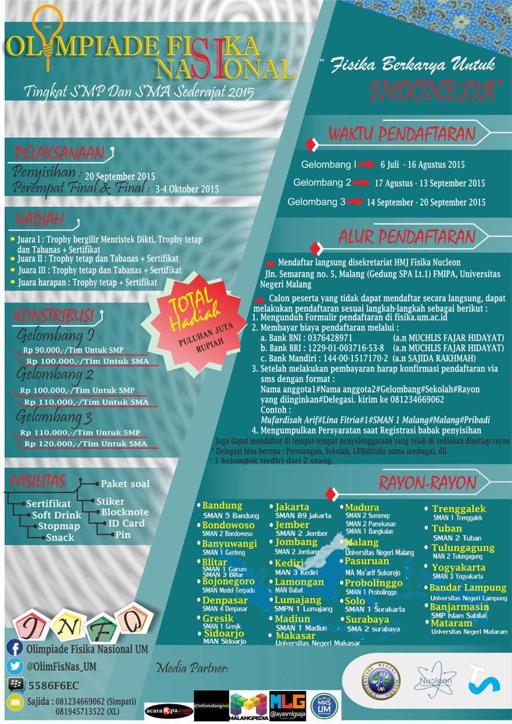 MahasiswaUM_'s tweet photo. Ikutilah @OlimFisNas_UM tingkat SMP&amp;SMA sederajat pendaftaran 6Juli-20Sept 2015 CP:081234669062 (Sajida) http://t.co/LhG4Pfsmxq