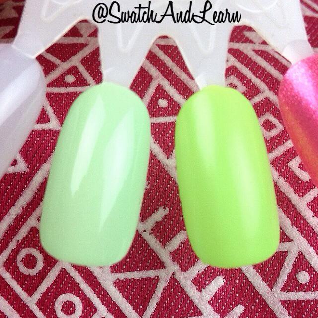 SwatchAndLearn's tweet photo. #ReaderRequest: #ComparisonSwatches of OPI That's Hula-rious! (Hawaii) &amp; Essie Vibrant Vibes (Neon 2015). #NOTD http://t.co/6M9mb6zmtM