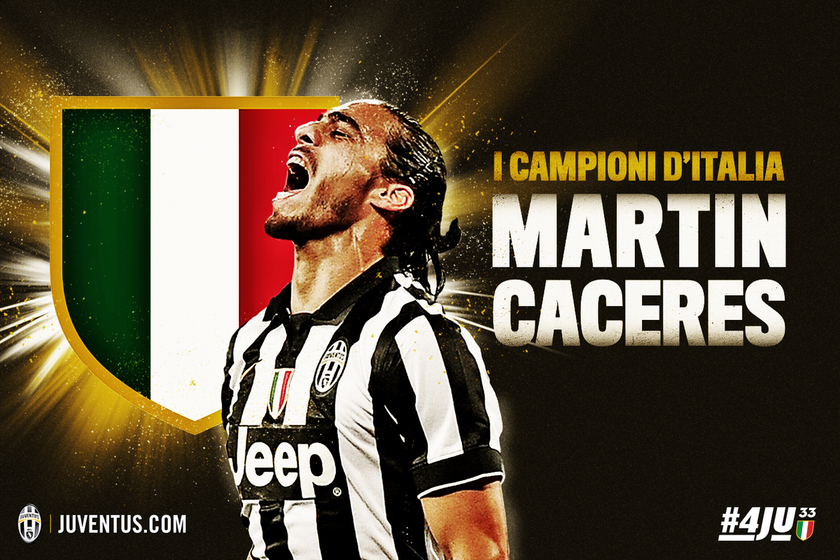 juventusfc's tweet photo. I CAMPIONI D'ITALIA: MARTIN CACERES!  #4Ju33 #Camp10ni http://t.co/3JL0kxua6i