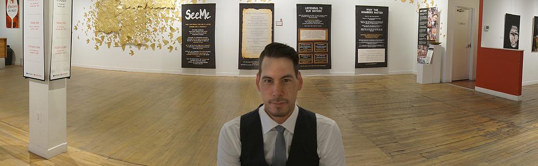 tapcreativityon's tweet photo. Sean Couchie @SeeMeLondon poses in the gallery. Today is the last day to this exhibition. Open until 5pm. #LdnOnt http://t.co/vYThkcbCvL