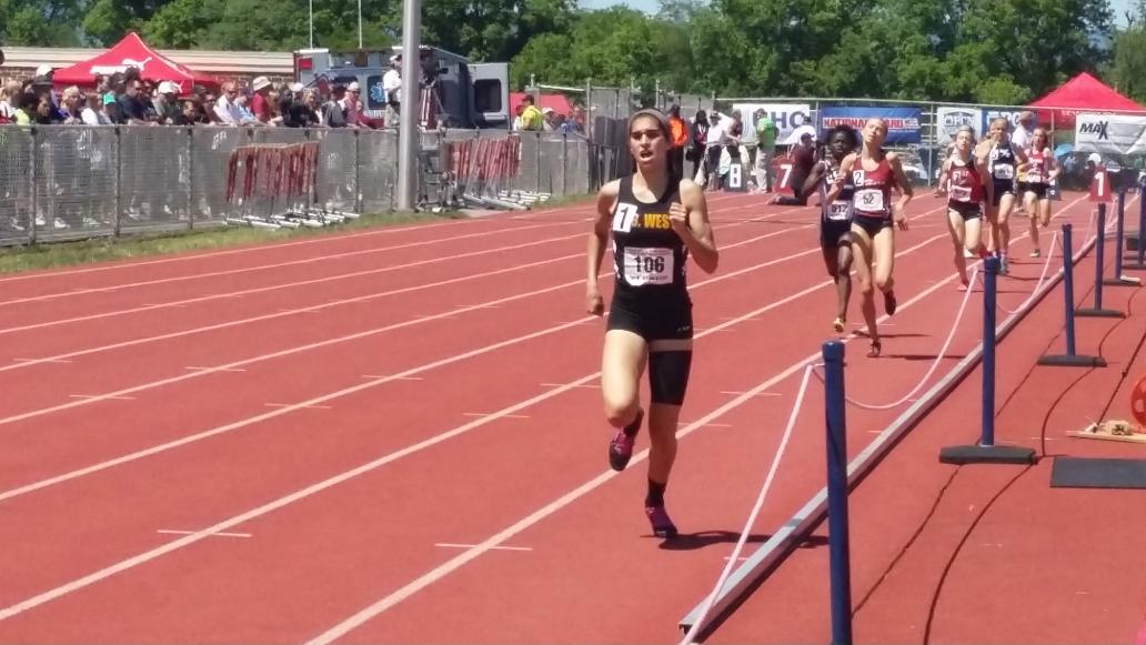 REPEAT CHAMPION! Maddie Villalba of Central Bucks West runs a US#2 2:07.33 to retain her AAA girls 800 title!