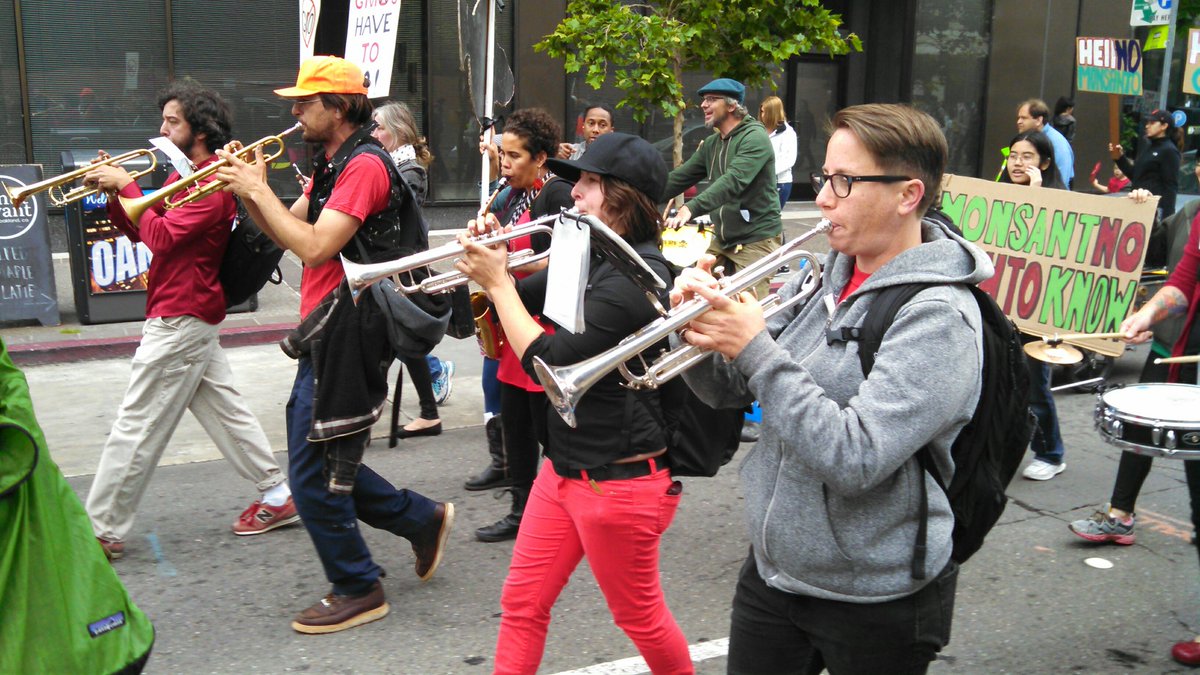 Brass Liberation Orchestra never fails to energize a march.  #MarchAgainstMonsanto