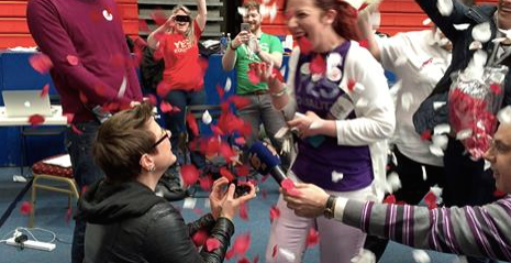 NOH8Campaign's tweet photo. Woman proposes to girlfriend as news of Ireland​'s #MarRef breaks: http://t.co/satyEzcOUt #NOH8Worldwide #LoveWins http://t.co/J2mDl64IZH