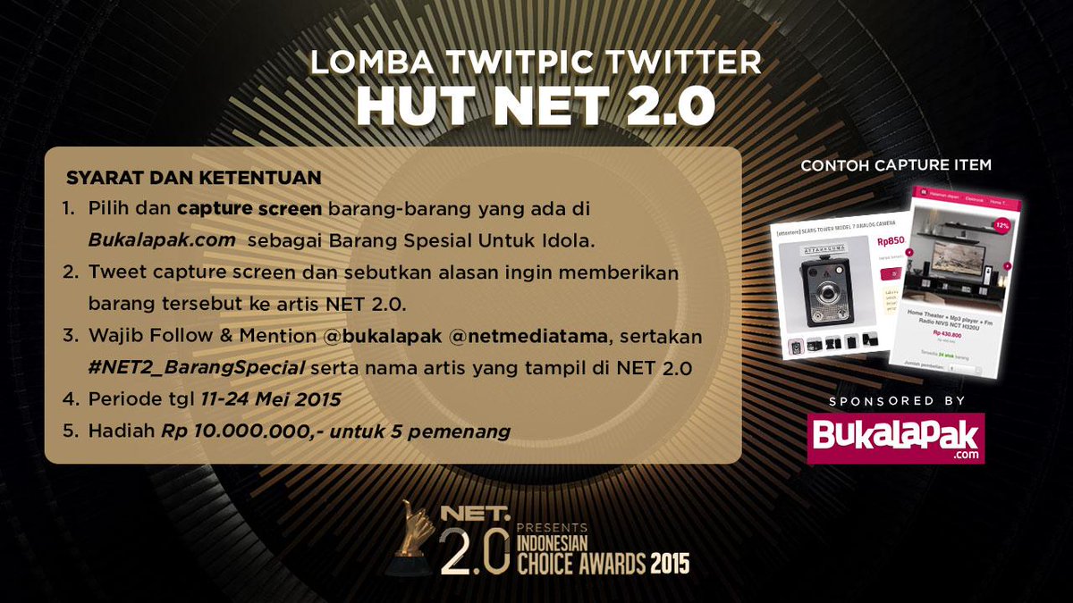 mdtvindonesia's tweet photo. Hari ini hari terakhir untuk mendapatkan total hadiah Rp 10 juta #NET2_BarangSpecial @bukalapak http://t.co/RITISWPPbW