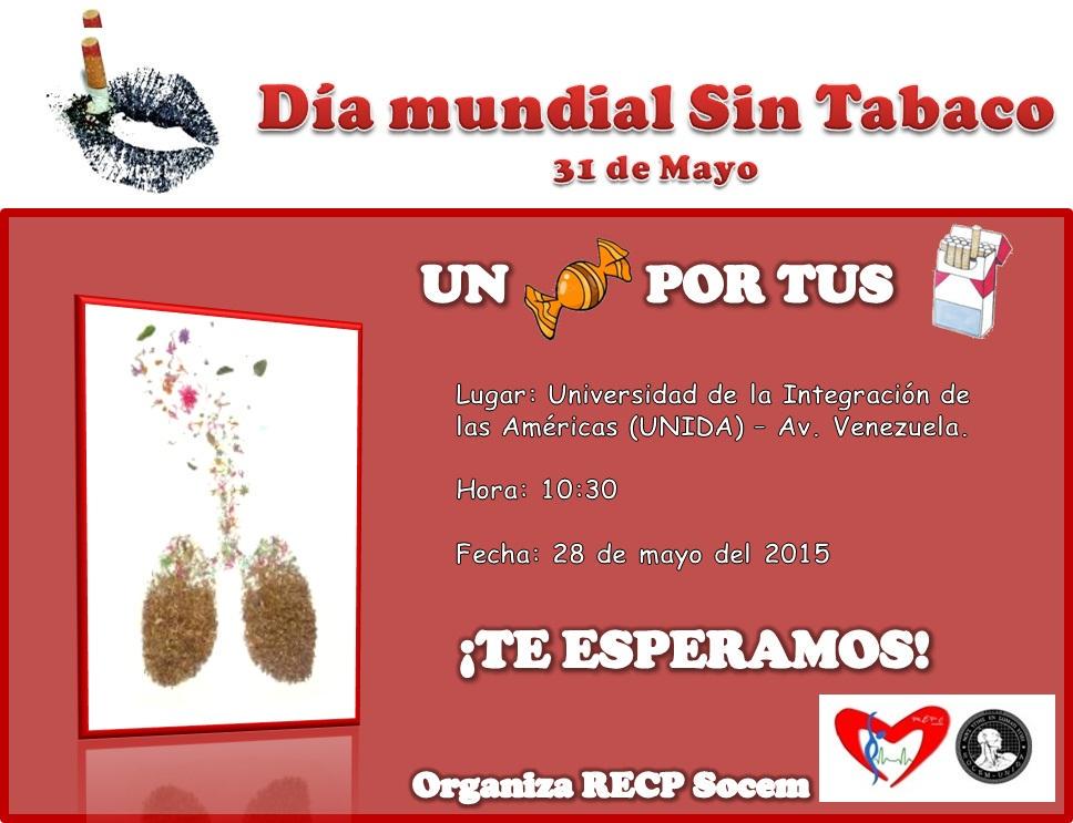 Un dulce por tus cigarrillos.
Lugar: Unida / Av. Venezuela 
Fecha: 28 de mayo del 2015
Hora: 10:30
¡TE ESPERAMOS!