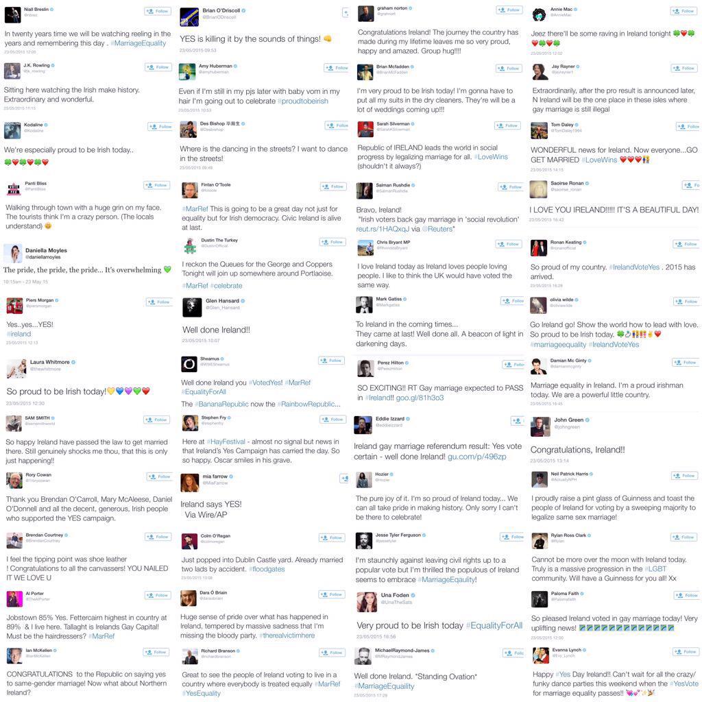 Huge reaction from celebrities around the world to yes vote in Ireland's marriage referendum #MarRef