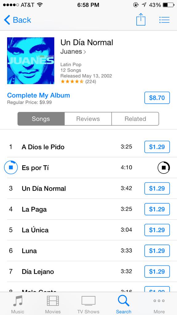 SenoritaLydia's tweet photo. ¡Estoy comprando los álbumes de @juanes ! Escuchando a Juanes me ayuda para concentrar en mi papel de investigación. http://t.co/u8dNLI64s2