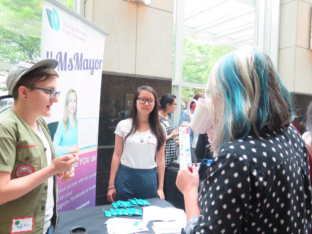 rabbleca's tweet photo. Young Women Civic Leaders @YWCL1 are at #FierceVoices sharing their #MsMayor campaign http://t.co/AOtC23G4Qr