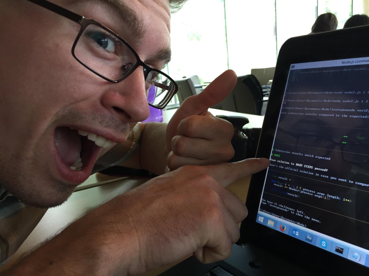 thejonotron's tweet photo. This is what newbie success looks like #nodeschool #passingtests http://t.co/kxjJ79F3lg