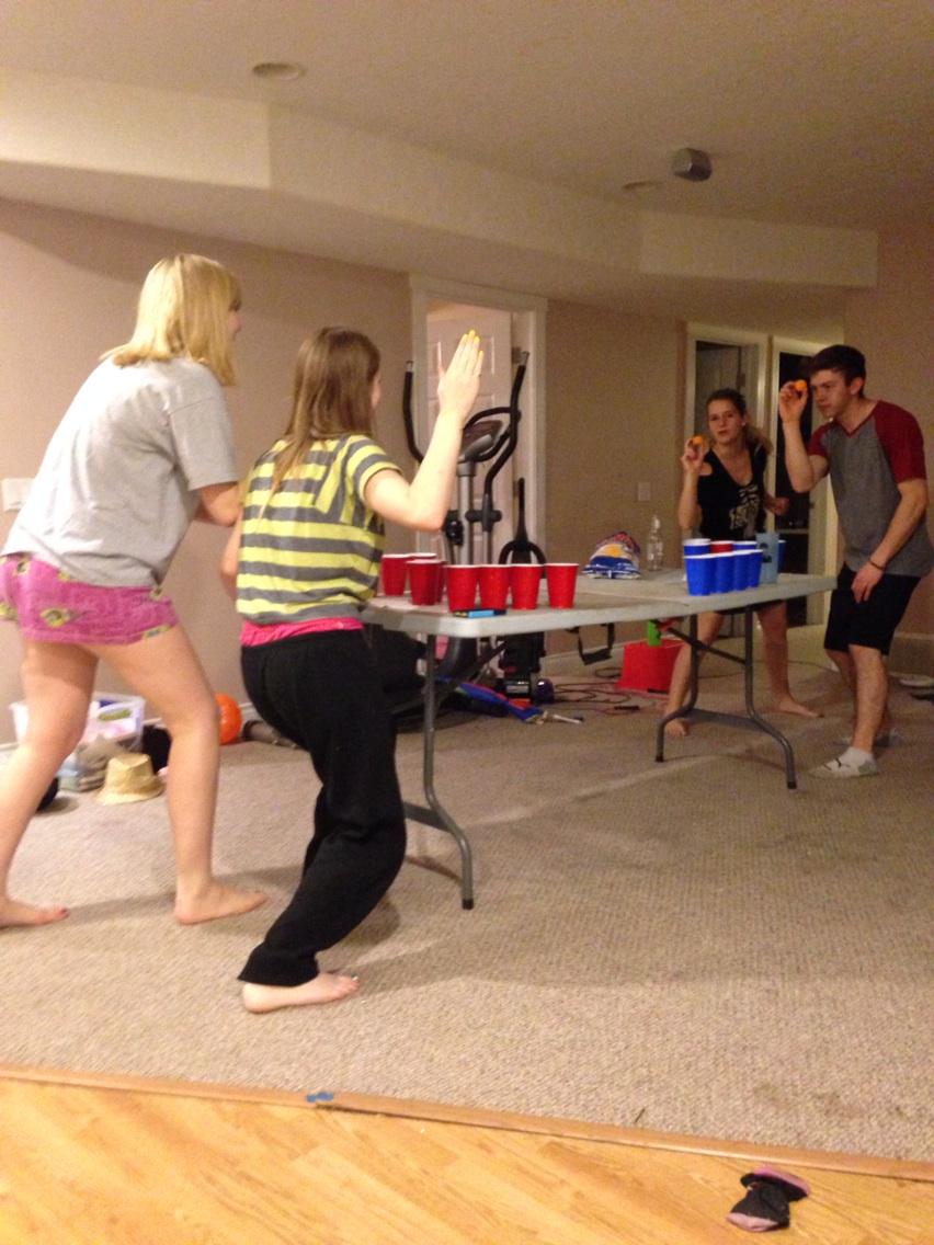 DecosteTroy's tweet photo. Beer pong with the kids. Always good for a laugh. Old folks undefeated! http://t.co/P2YTSD9VvD
