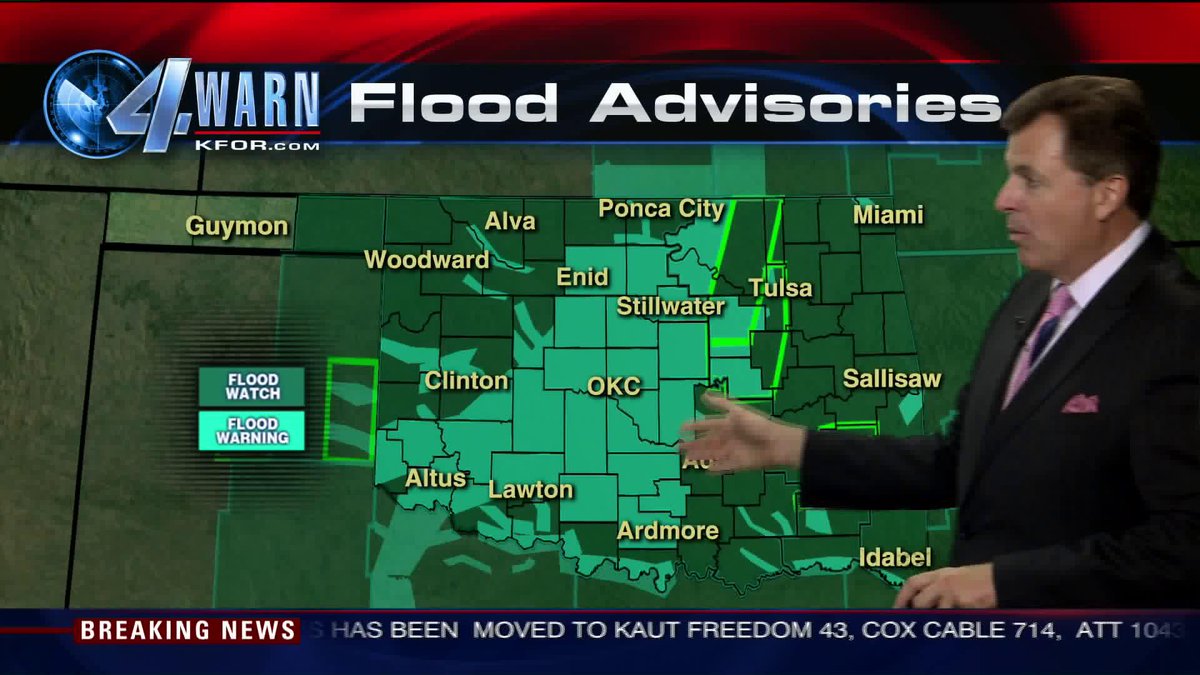kfor's tweet photo. Almost half of the state is under a flash flood warning. Remember to 'turn around, don't drown. #okwx http://t.co/JMSzCF6M30