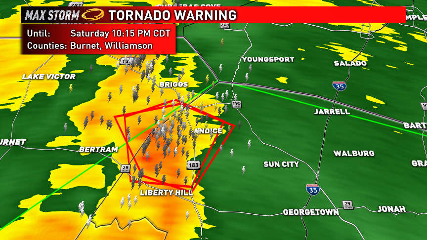 Lynae_Miyer's tweet photo. Tornado Warning for NW Williamson, E Burnet Co. until 10:15 p.m. for possible tornado. Andice in warning area. #atxwx http://t.co/2I18yvow90