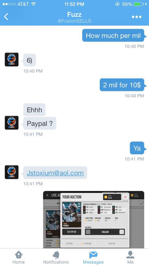 LaFlameSZN's tweet image. Everyone go block @FusionSELLS for being a scum and scamming my friend @maddenmobilejim @WeFindScammers @runngun21