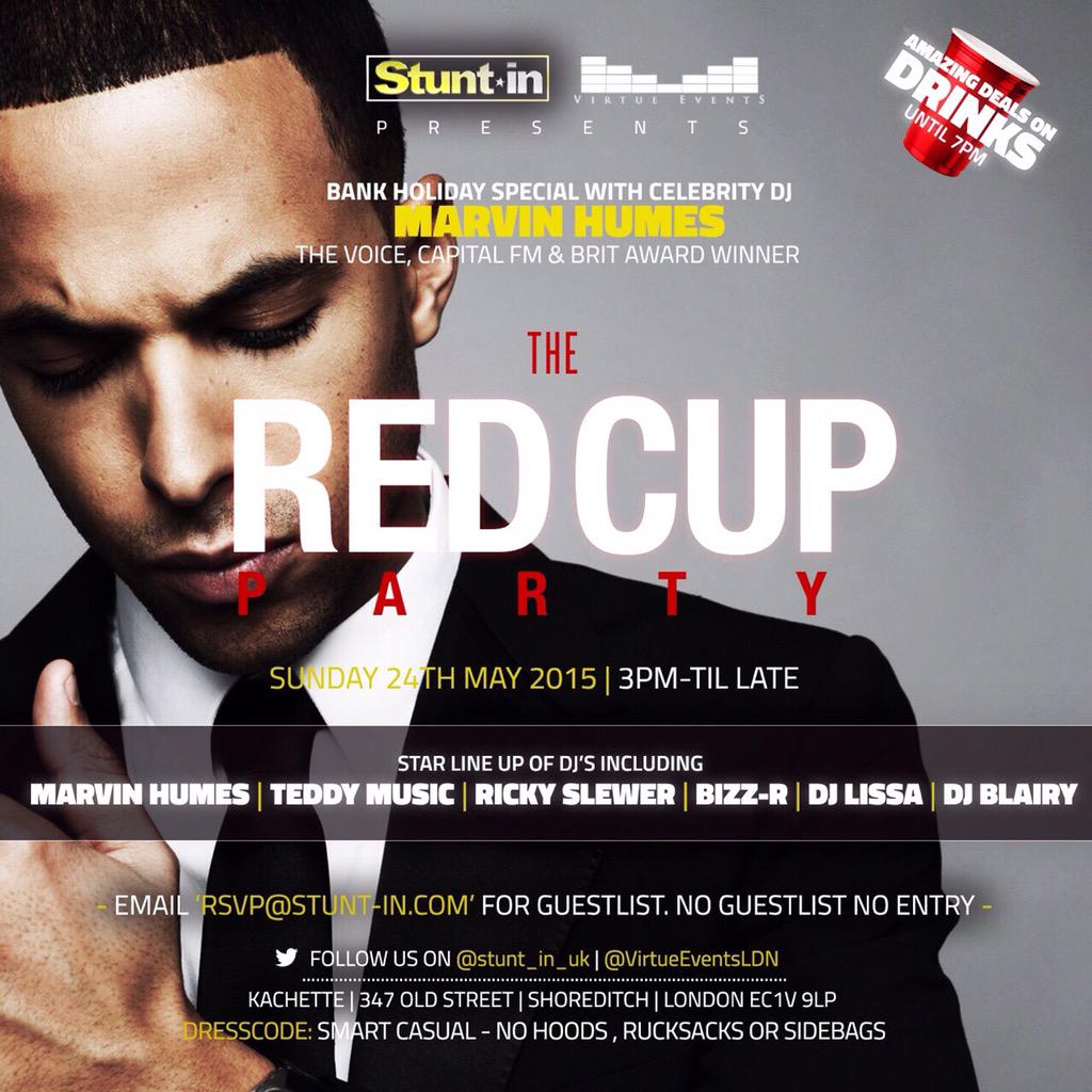 melissamk25's tweet photo. First set of the night will be #TheRedCupParty for @STUNT_IN_uk & @VirtueEventsLDN alongside @MarvinHumes ππ» http://t.co/8hewJudmAp