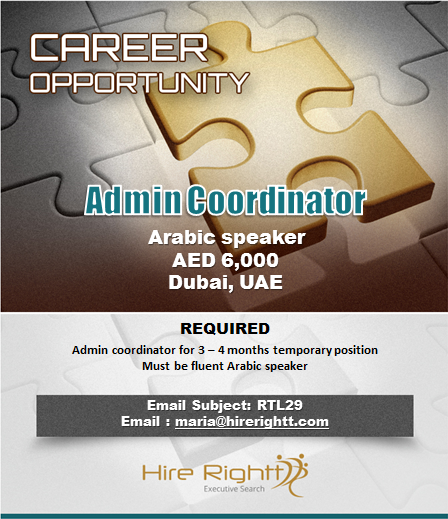 Required: #Temporary #Female #Admin #ArabicSpeaker Apply now, email maria@hirerightt.com