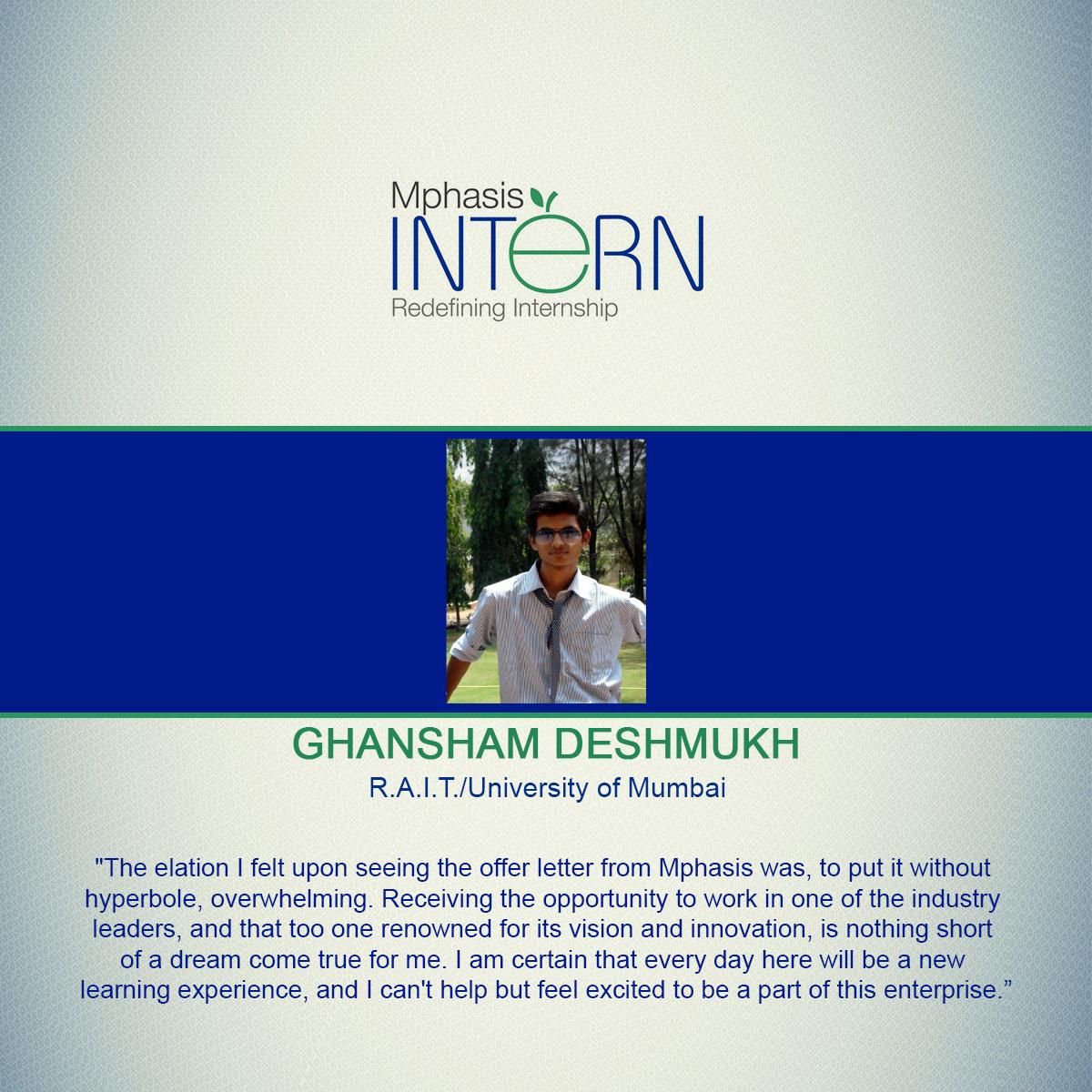 MphasisCareers's tweet photo. Congratulations @harshad2592 for being chosen as one of the #MphasisIntern 2015. http://t.co/gkslDSbA49
