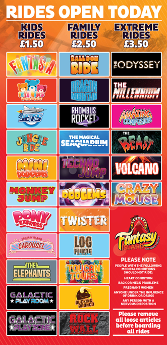 fantasyislanduk's tweet photo. Good morning riders, check out our current availability. #BankHolidaySunday #WetWeatherGuarantee http://t.co/eHVv5jzV24