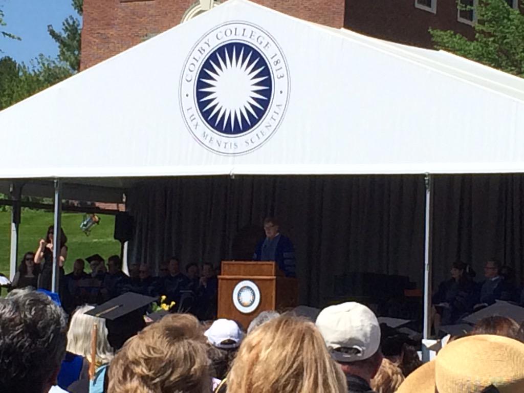 pchando's tweet photo. Beautiful day for #Colby2015 commencement! Squint to see @RobertRedford speaking @bmchandor14 http://t.co/8YxBEMMxZ7