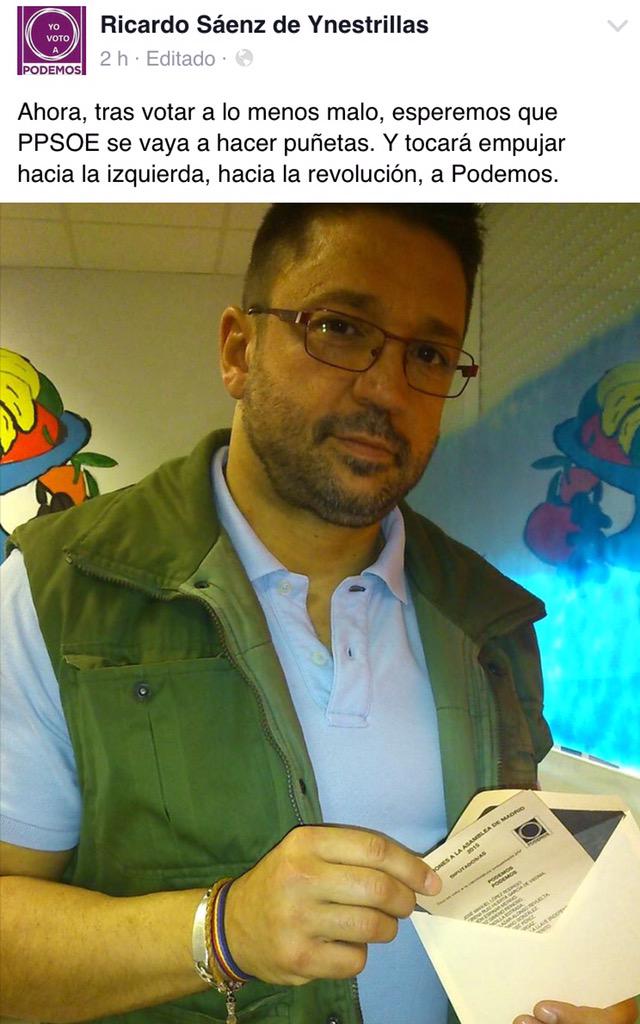 jordiborras's tweet photo. L'històric dirigent ultra, Sáenz de Ynestrillas ho té clar: ha votat @podemosmad http://t.co/yQe1pWJqVW