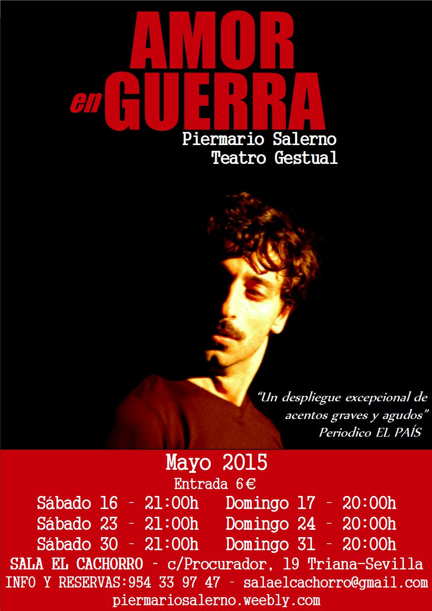 piersale's tweet photo. @SevillaOcio Esta noche a las 20h en @SalaCachorro "Amor en Guerra" obra de Teatro Gestual basada en un hecho real! http://t.co/eg6255RpKh