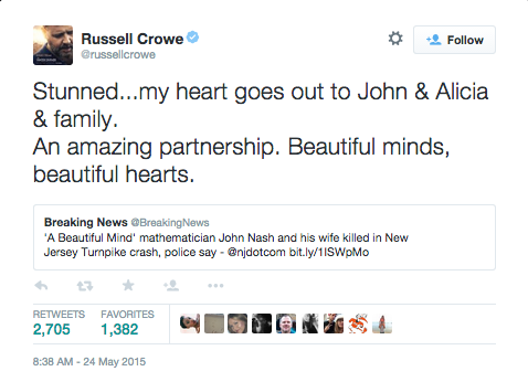 Evolutionistrue's tweet photo. John and Alicia Nash die in taxi crash https://t.co/zaxI0CJbxw http://t.co/yXGd9aE2qw