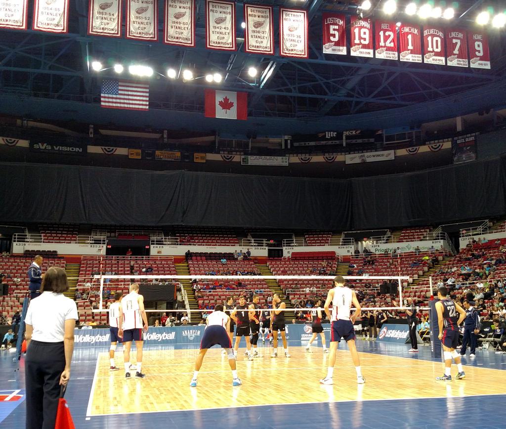 usavolleyball's tweet photo. Huge thanks to @VisitDetroit and @JoeLouisArena for letting us borrow your digs for a few days. #NORCECACC http://t.co/Qs5HNDf5qI