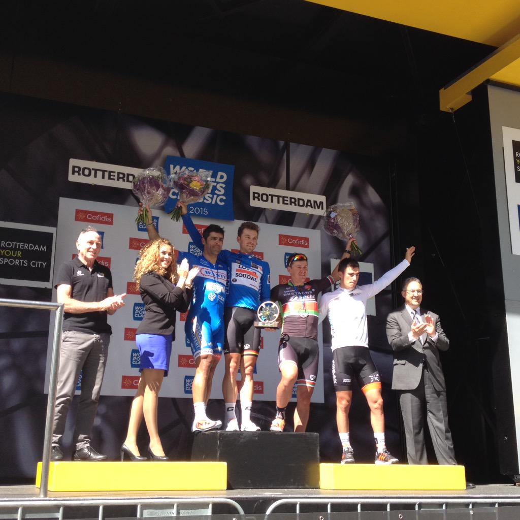 WPCcycling's tweet photo. Honors : @krisboeckmans win general and points classifications - @rudybarbier75 wins young classification #WPC http://t.co/A7rbCyvz8w