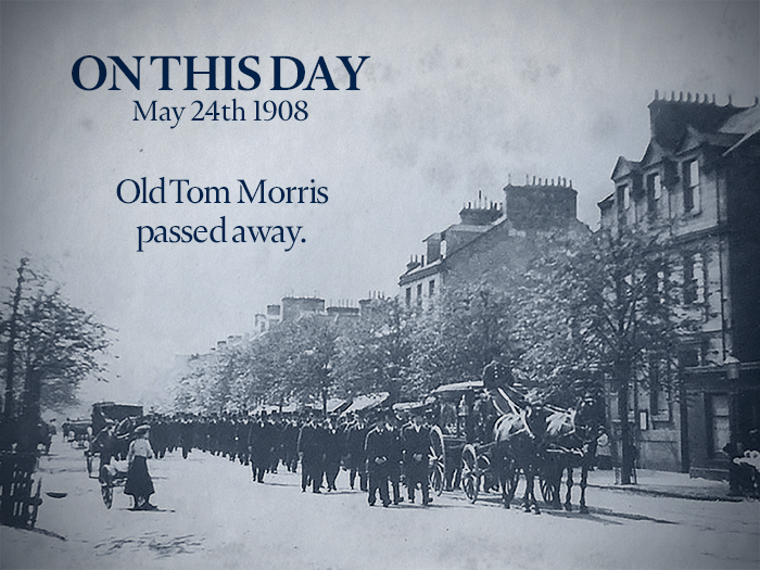 TheOpen's tweet photo. Today in 1908 Tom Morris Sr passed away. His funeral procession spanned the length of South St in St Andrews #history http://t.co/UESzwBiGxD