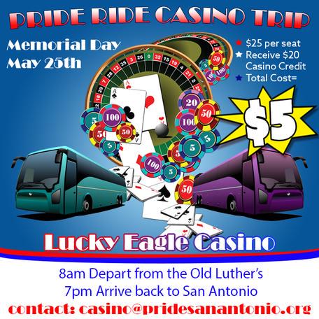 GayPrideSA's tweet photo. **LAST CHANCE TO RESERVE YOUR CASINO BUS SPOT**
 PRIDE Ride to Lucky Eagle Casino..http://t.co/Q2Ff731Cz4 http://t.co/xC7ivOW9yL