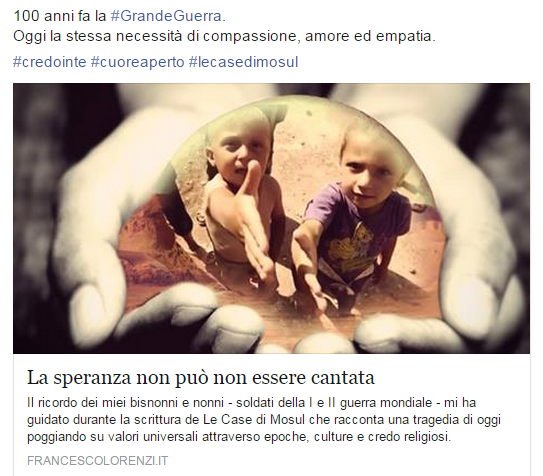TheSunOfficial's tweet photo. 100 anni fa la #GrandeGuerra. Oggi la stessa necessità di compassione e amore
#lecasedimosul http://t.co/a5ZFaC5CYo http://t.co/OkUVQZC0oq