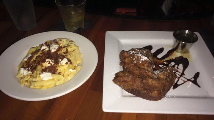 MattDapra's tweet photo. Tempura fried peanut butter and banana sandwich and triple cheese bacon macaroni. Dinner of champions! Go big or go… http://t.co/tmGRBeYtQf