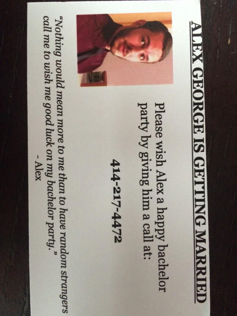 Arobb9's tweet image. Hey everyone my buddy is having a bachelor party check out his business card and send him a good luck wish #tracAlex