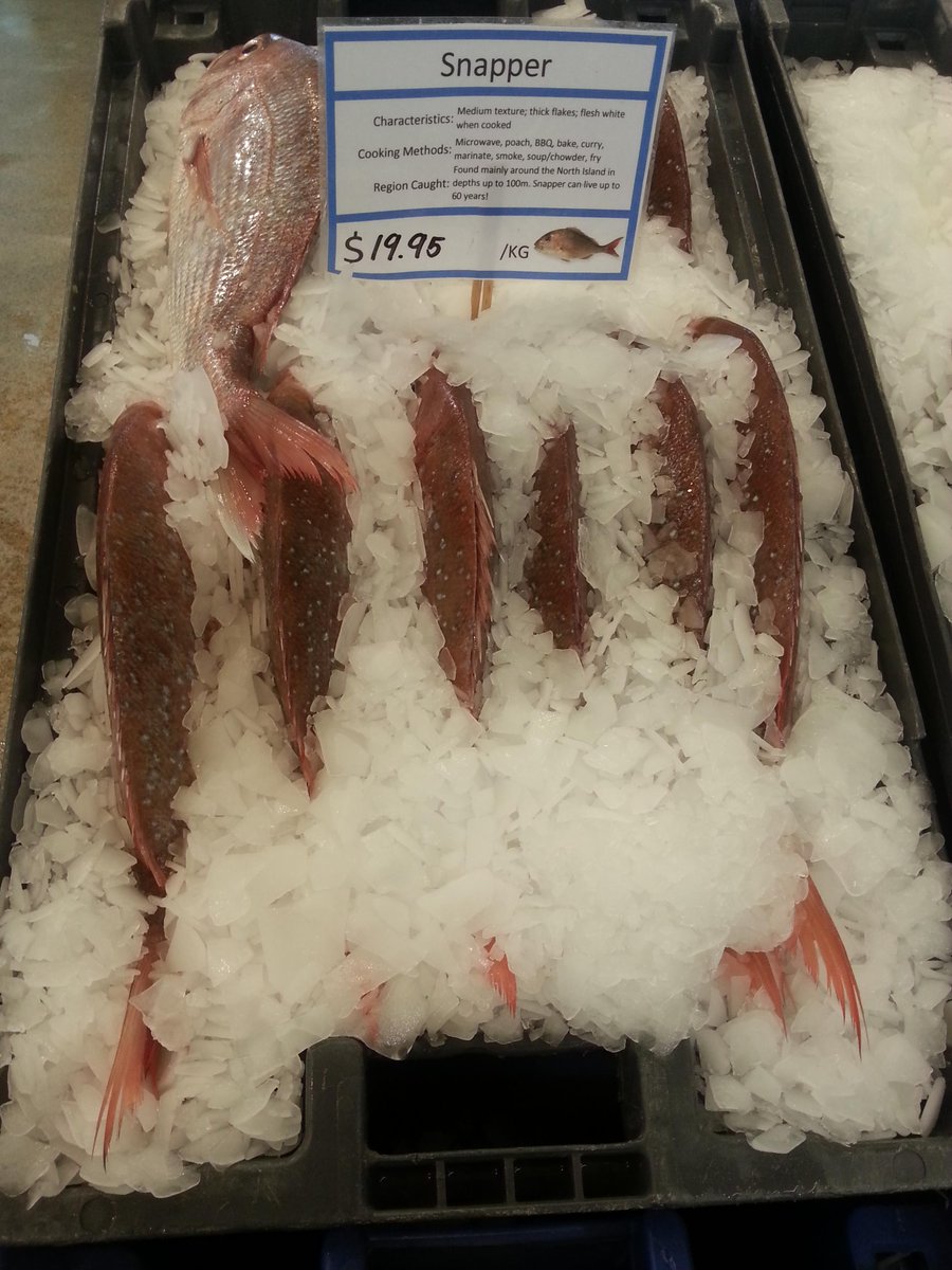 Snapper in store, trawled off the east coast of the North Island, near Tauranga!